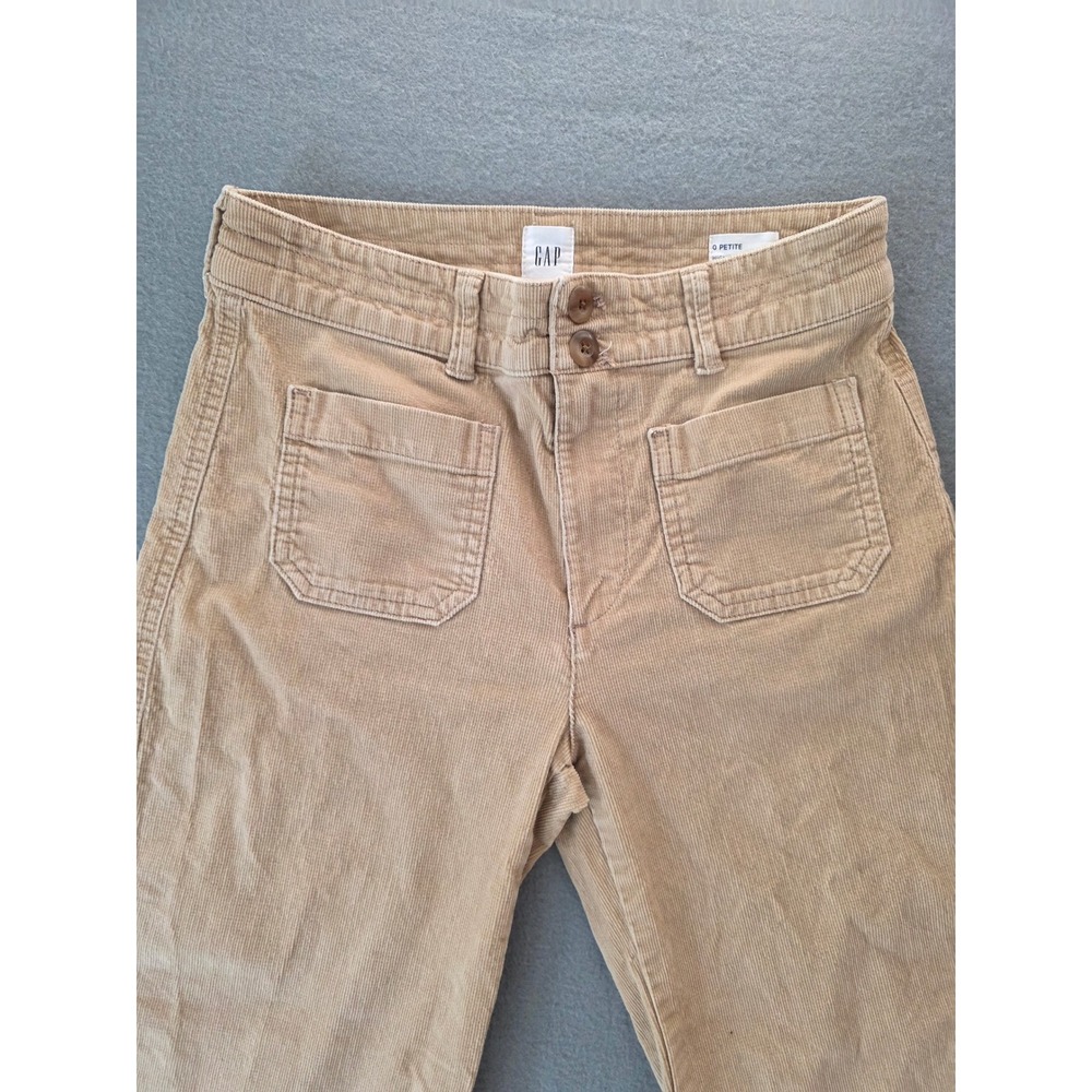 Gap Womens High Rise Wide Leg Corduroy Pants Tan 0 Petite Patch Pocket Trousers
